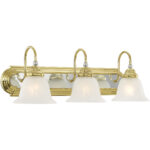 24 inch 3 Light Polished Brass & Polished Chrome Bathroom Vanity light fixture with White Alabaster Glass Shade-Lighting LumensBath/Vanity