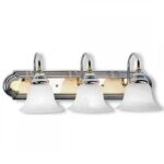 24 inch 3 Light Polished Chrome & Polished Brass Bathroom Vanity light fixture with White Alabaster Glass Shade-Lighting LumensBath/Vanity