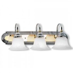 24 inch 3 Light Polished Chrome & Polished Brass Bathroom Vanity light fixture with White Alabaster Glass Shade-Lighting LumensBath/Vanity