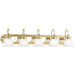 36 inch 5 Light Polished Brass & Polished Chrome Bathroom Vanity light fixture with White Alabaster Glass Shade-Lighting LumensBath/Vanity