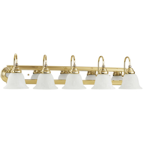 36 inch 5 Light Polished Brass & Polished Chrome Bathroom Vanity light fixture with White Alabaster Glass Shade-Lighting LumensBath/Vanity