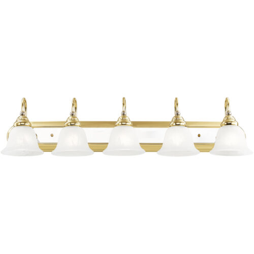 36 inch 5 Light Polished Brass & Polished Chrome Bathroom Vanity light fixture with White Alabaster Glass Shade-Lighting LumensBath/Vanity