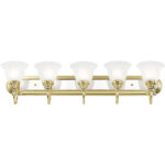 36 inch 5 Light Polished Brass & Polished Chrome Bathroom Vanity light fixture with White Alabaster Glass Shade-Lighting LumensBath/Vanity