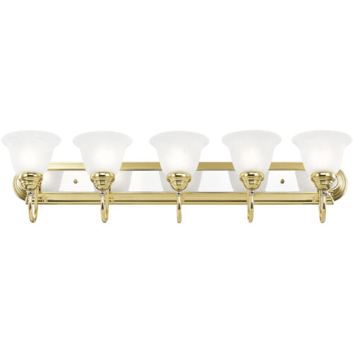 36 inch 5 Light Polished Brass & Polished Chrome Bathroom Vanity light fixture with White Alabaster Glass Shade-Lighting LumensBath/Vanity