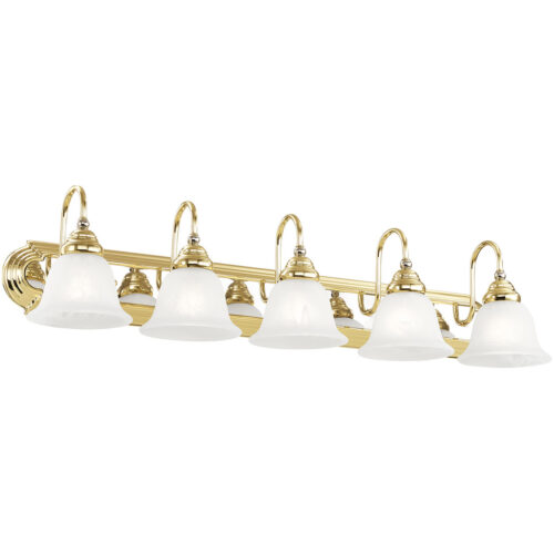 36 inch 5 Light Polished Brass & Polished Chrome Bathroom Vanity light fixture with White Alabaster Glass Shade-Lighting LumensBath/Vanity