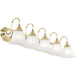 36 inch 5 Light Polished Brass & Polished Chrome Bathroom Vanity light fixture with White Alabaster Glass Shade-Lighting LumensBath/Vanity