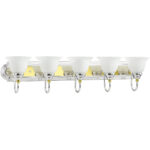 36 inch 5 Light Polished Chrome & Polished Brass Bathroom Vanity light fixture with White Alabaster Glass Shade-Lighting LumensBath/Vanity