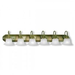 48 inch 6 Light Antique Brass Bathroom Vanity light fixture with White Alabaster Glass Shade-Lighting LumensBath/Vanity