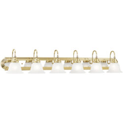 48 inch 6 Light Polished Brass & Polished Chrome Bathroom Vanity light fixture with White Alabaster Glass Shade-Lighting LumensBath/Vanity