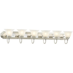 48 inch 6 Light Brushed Nickel & Polished Chrome Bathroom Vanity light fixture with White Alabaster Glass Shade-Lighting LumensBath/Vanity