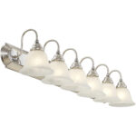 48 inch 6 Light Brushed Nickel & Polished Chrome Bathroom Vanity light fixture with White Alabaster Glass Shade-Lighting LumensBath/Vanity