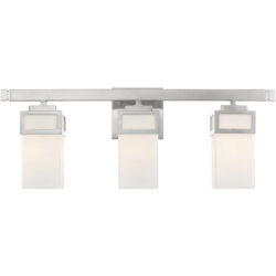 23.875 inch 3 Light Brushed Nickel Bathroom Vanity light fixture with Hand Blown Satin Opal White Glass Shade-Lighting LumensBath/Vanity