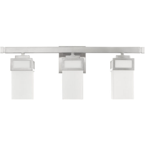 23.875 inch 3 Light Brushed Nickel Bathroom Vanity light fixture with Hand Blown Satin Opal White Glass Shade-Lighting LumensBath/Vanity