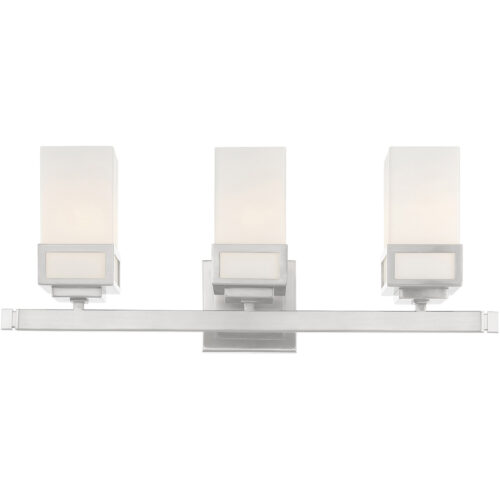 23.875 inch 3 Light Brushed Nickel Bathroom Vanity light fixture with Hand Blown Satin Opal White Glass Shade-Lighting LumensBath/Vanity