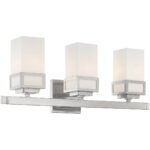 23.875 inch 3 Light Brushed Nickel Bathroom Vanity light fixture with Hand Blown Satin Opal White Glass Shade-Lighting LumensBath/Vanity