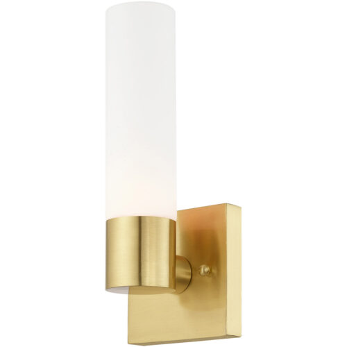 4.5 inch 1 Light Satin Brass ADA Wall Sconce with White Twist Lock Glass Shade-Lighting LumensWall Sconces