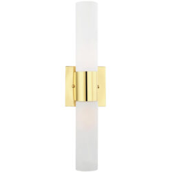 17.75 inch 2 Light Polished Brass ADA Bathroom Vanity light fixture with Hand Blown Satin Opal White Twist Lock Glass Shade-Lighting LumensBath/Vanity