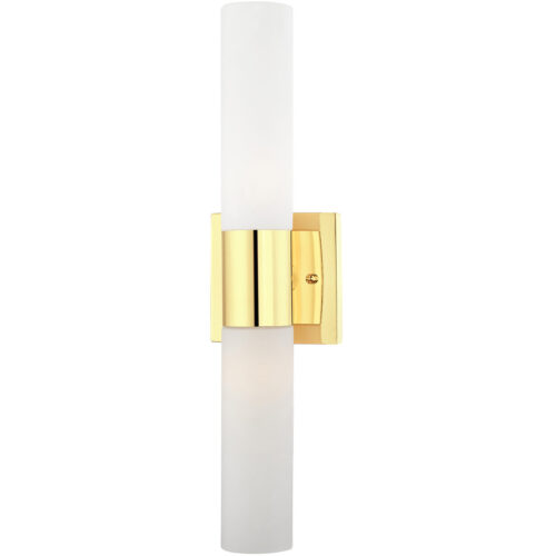 17.75 inch 2 Light Polished Brass ADA Bathroom Vanity light fixture with Hand Blown Satin Opal White Twist Lock Glass Shade-Lighting LumensBath/Vanity