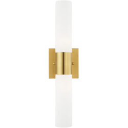 17.75 inch 2 Light Satin Brass ADA Bathroom Vanity light fixture with Hand Blown Satin Opal White Twist Lock Glass Shade-Lighting LumensBath/Vanity