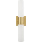 17.75 inch 2 Light Satin Brass ADA Bathroom Vanity light fixture with Hand Blown Satin Opal White Twist Lock Glass Shade-Lighting LumensBath/Vanity