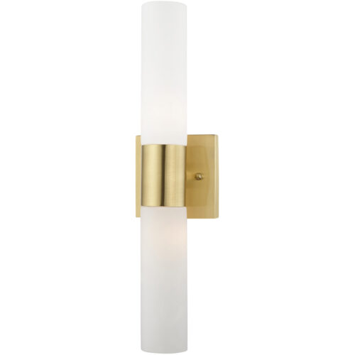 17.75 inch 2 Light Satin Brass ADA Bathroom Vanity light fixture with Hand Blown Satin Opal White Twist Lock Glass Shade-Lighting LumensBath/Vanity