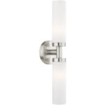 18 inch 2 Light Brushed Nickel Bathroom Vanity light fixture with Hand Blown Satin Opal White Twist Lock Glass Shade-Lighting LumensBath/Vanity