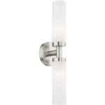 18 inch 2 Light Brushed Nickel Bathroom Vanity light fixture with Hand Blown Satin Opal White Twist Lock Glass Shade-Lighting LumensBath/Vanity