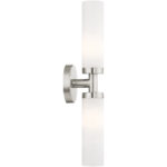 18 inch 2 Light Brushed Nickel Bathroom Vanity light fixture with Hand Blown Satin Opal White Twist Lock Glass Shade-Lighting LumensBath/Vanity