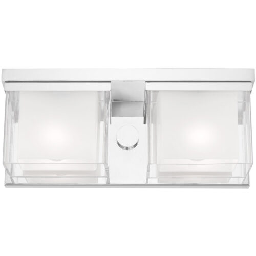 16 inch 2 Light Polished Chrome Bathroom Vanity light fixture with Hand Blown Satin Opal White Glass Inside and Clear Glass Outside Shade-Lighting LumensBath/Vanity