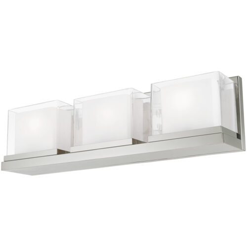 23.75 inch 3 Light Polished Chrome Bathroom Vanity light fixture with Hand Blown Satin Opal White Glass Inside and Clear Glass Outside Shade-Lighting LumensBath/Vanity