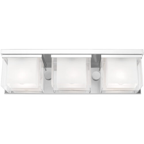 23.75 inch 3 Light Polished Chrome Bathroom Vanity light fixture with Hand Blown Satin Opal White Glass Inside and Clear Glass Outside Shade-Lighting LumensBath/Vanity