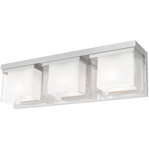 23.75 inch 3 Light Polished Chrome Bathroom Vanity light fixture with Hand Blown Satin Opal White Glass Inside and Clear Glass Outside Shade-Lighting LumensBath/Vanity