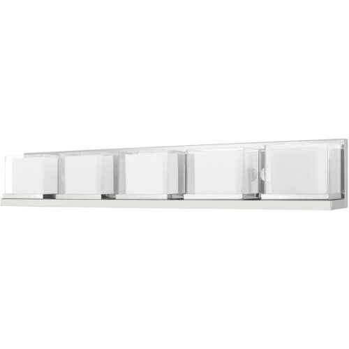 42 inch 5 Light Polished Chrome Bathroom Vanity light fixture with Hand Blown Satin Opal White Glass Inside and Clear Glass Outside Shade-Lighting LumensBath/Vanity