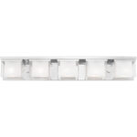 42 inch 5 Light Polished Chrome Bathroom Vanity light fixture with Hand Blown Satin Opal White Glass Inside and Clear Glass Outside Shade-Lighting LumensBath/Vanity