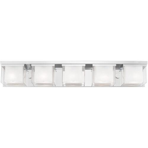 42 inch 5 Light Polished Chrome Bathroom Vanity light fixture with Hand Blown Satin Opal White Glass Inside and Clear Glass Outside Shade-Lighting LumensBath/Vanity