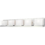 42 inch 5 Light Polished Chrome Bathroom Vanity light fixture with Hand Blown Satin Opal White Glass Inside and Clear Glass Outside Shade-Lighting LumensBath/Vanity