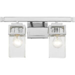 16 inch 2 Light Polished Chrome Bathroom Vanity light fixture with Hand Blown Clear Seeded Glass Shade-Lighting LumensBath/Vanity