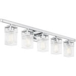 42.5 inch 5 Light Polished Chrome Bathroom Vanity light fixture with Hand Blown Clear Seeded Glass Shade-Lighting LumensBath/Vanity