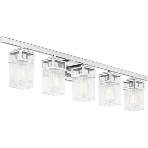 42.5 inch 5 Light Polished Chrome Bathroom Vanity light fixture with Hand Blown Clear Seeded Glass Shade-Lighting LumensBath/Vanity