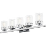 42.5 inch 5 Light Polished Chrome Bathroom Vanity light fixture with Hand Blown Clear Seeded Glass Shade-Lighting LumensBath/Vanity