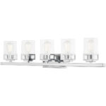 42.5 inch 5 Light Polished Chrome Bathroom Vanity light fixture with Hand Blown Clear Seeded Glass Shade-Lighting LumensBath/Vanity