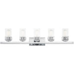 42.5 inch 5 Light Polished Chrome Bathroom Vanity light fixture with Hand Blown Clear Seeded Glass Shade-Lighting LumensBath/Vanity