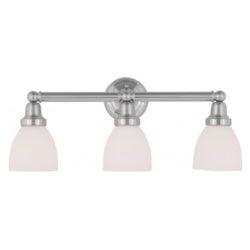 24.25 inch 3 Light Brushed Nickel Bathroom Vanity light fixture with Satin Opal White Glass Shade-Lighting LumensBath/Vanity