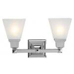 15 inch 2 Light Polished Chrome Bathroom Vanity light fixture with Satin Glass Shade-Lighting LumensBath/Vanity