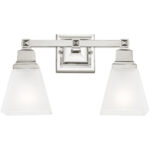 15 inch 2 Light Polished Nickel Bathroom Vanity light fixture with Satin Glass Shade-Lighting LumensBath/Vanity