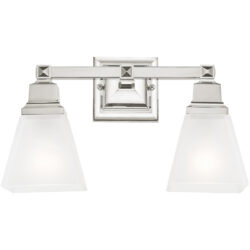 15 inch 2 Light Polished Nickel Bathroom Vanity light fixture with Satin Glass Shade-Lighting LumensBath/Vanity