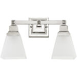 15 inch 2 Light Polished Nickel Bathroom Vanity light fixture with Satin Glass Shade-Lighting LumensBath/Vanity