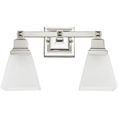 15 inch 2 Light Polished Nickel Bathroom Vanity light fixture with Satin Glass Shade-Lighting LumensBath/Vanity