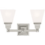 15 inch 2 Light Polished Nickel Bathroom Vanity light fixture with Satin Glass Shade-Lighting LumensBath/Vanity