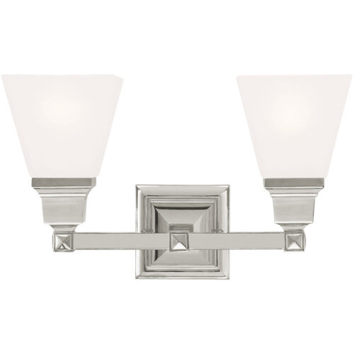 15 inch 2 Light Polished Nickel Bathroom Vanity light fixture with Satin Glass Shade-Lighting LumensBath/Vanity